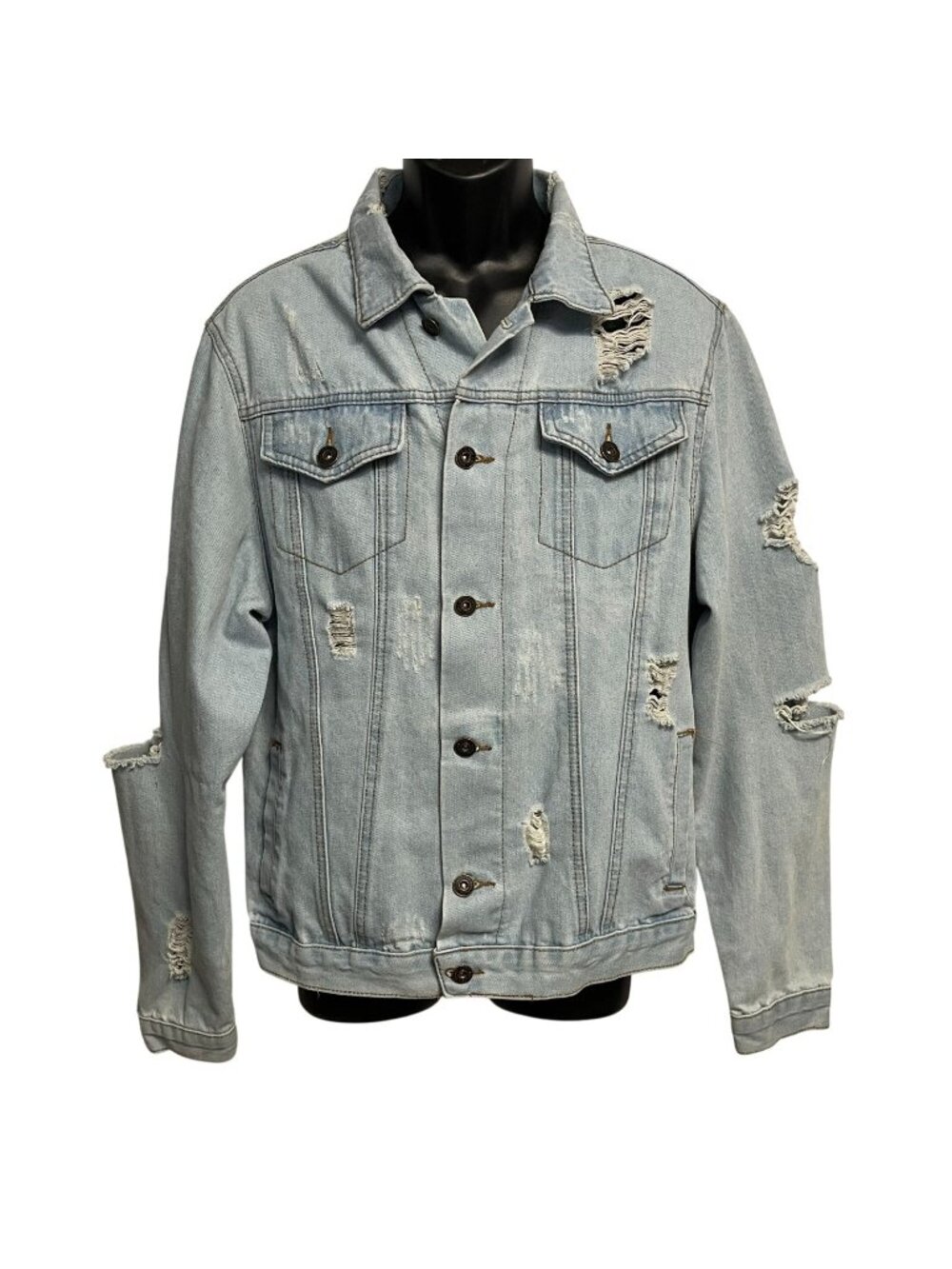 Trademark Brooklyn Cloth Distressed Denim Jean Jacket Thrashed Size XL